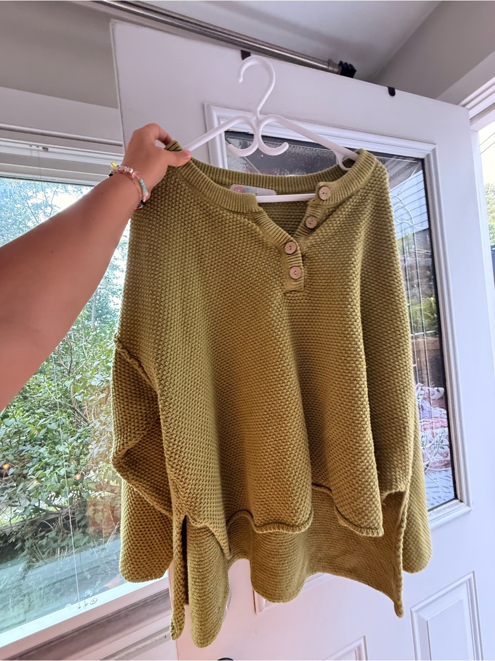 Olive Green Button-Neck Women's Sweater